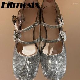 Casual Shoes 2024 Square Toe Chunky Heels Mary Janes Women One Strap Shallow Retro Rhinestone Flower High