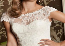 New Women039s Wedding Scoop Neck V Back Jackets Short Sleeve Lace Top White Ivory Wraps Boleros Custom Size Bridal Jacket5723053