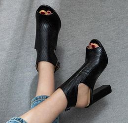 2020 Summer Peep Toe Ankle Boots for Women Fashion Snake Printing High Heels Sandals Black Female Shoes Woman Size 34 41 42 434079266
