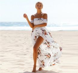 Chiffon long dress Women Off Shoulder maxi dresses Sexy white beach summer dress Boho Style9290691