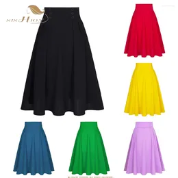 Skirts SISHION Black Blue Solid Summer Skirt Vintage 50s 60s High Waist With Buttons Knee-length Casual Style Fashion Midi SS0037