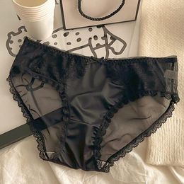 Women's Panties Luxury Lace Sexy Stretch Underpants French Satin Comfortable Breathable Mid-Waist Briefs Underwear Lingerie