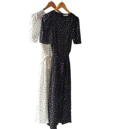 toppies summer white polka dot chiffon dress womens midi dresses short sleeve slim waist vestidos mujer1986065