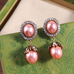 Stud Earrings Brand Vintage Zircon For Women Luxury Jewellery Fashion Designer Eardrop Pearl Lady Party Pink Clip
