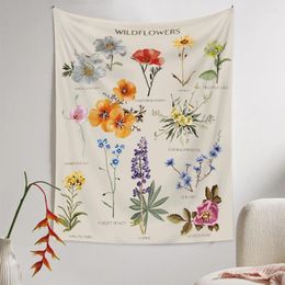 Tapestries Wildflower Plant Reference Chart Tapestry Room Decor Aesthetic Tropical Flower Pattern Bohemian Ins Home