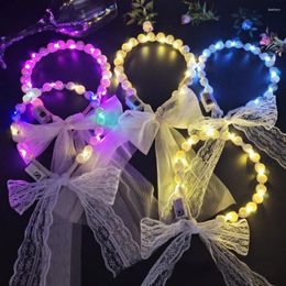 Party Decoration 1pcs Women Girls Hair Band Fairy Lights Lace Ribbon Light Up Headband Tie Pearl Glow Wedding