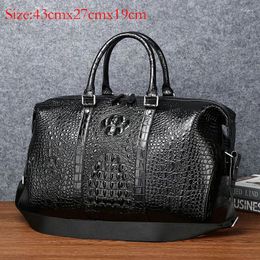 Duffel Bags Crocodile Patterned Cowhide Leather Bag Men's Travel Large Capacity Handbag Luggage Outdoor Business