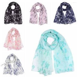 Scarves Colourful Butterfly Print Scarf 2024 180 80cm Cotton Voile Floral Shawl Elegent Smooth Wrap Ladies