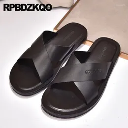 Slippers Strap Black Slides Leather Nice Beach Roman Large Size Men Gladiator Sandals Summer Shoes Flip Flop Metal 45 Waterproof