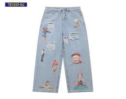 Men039s Jeans Hip Hop Hole 70s 80s Portrait Print Painted Pants Mens Streetwear Oversize Retro Vibe Syle Denim Trousers Loose444155963058