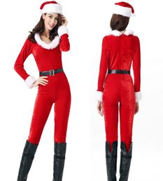 3pcs in 1 Set Sexy Female Long Sleeve Zipper Santa Claus Jumpsuit Luxury Women Christmas Clothes Adult Xmas Cosplay Uniform4721365
