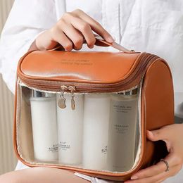 Cosmetic Bags With Handle& Hook Makeup Bag Large Capacity PU Toiletry Handbag Compartmental Storage Travel
