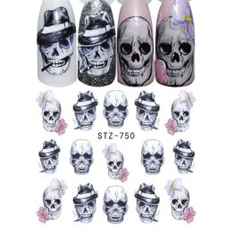 Halloween Nail Art Stickers Sexy Skull Bone Fall Water Transfer Decals Nails Foil Manicure Decoratio Tips Holiday Party Makeup9149238