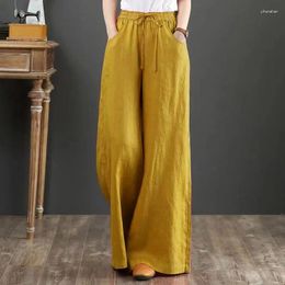 Women's Pants 2024 Autumn Linen Long High Waist Pocket Black Wide-leg Female Loose Summer Casual Trendy Trousers Ladies