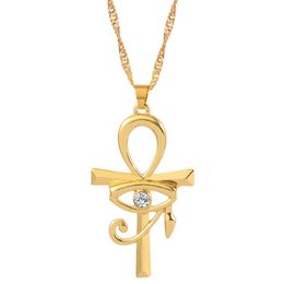 Egyptian Ankh 14K Gold Cross Pendant Necklace for Women Men Amulet Eye of Horus Symbol of Life Cross Necklaces African Jewelry Gifts