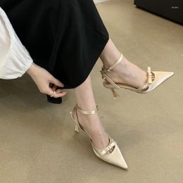 Dress Shoes Black High Heels Ladies Pointed Toe Slingback Women Hollow Out Bow Low Heel Summer Office Pumps Chaussure Femme