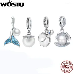 Loose Gemstones WOSTU 925 Sterling Silver Natural Fresh Pearl Octopus Charms Mermaid Pendants Fit Original Bracelet Necklce DIY Jewelry