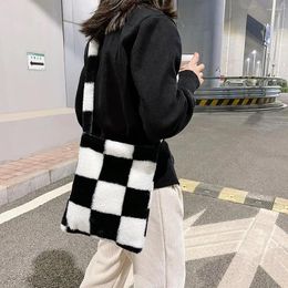 Totes Women Shoulder Bag Vintage Plush Chequered Print Crossbody Hit Colour Top-Handle For Shopping