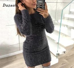 Casual Dresses Fashion Winter Plush Sweater Dress Women Party Night Bodycon Christmas Black Clothing Sexy Mini Bandage Knitted For2174285