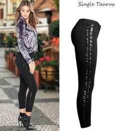 Sequin Side Stripe Black Skinny Jeans Women High Street England Slim Push Up Denim Pants Mujer Fashion Spliced Vaqueros Mujer4742031