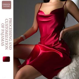 Denilyn Sexy Split Pasp sukienka średnia jedwabna koszulka nocna Symulacja Symulacja Silk Silk Home Otwarty pasek nocny