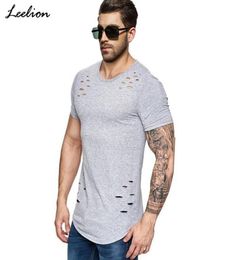 Ion 2019 New Spring Short T Shirt Men Fashion Hole Design Fitness Tshirt Summer Short Sleeve Solid Slim Fit Hip Hop Tshirt8095526