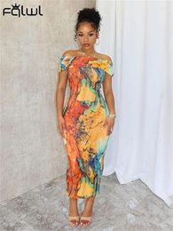 Casual Dresses Habbris Summer Fashion Tie-dye Printed Bodycon Maxi Dress Beach Vacation Clothing For Women 2024 Sexy Off Shoulder Long