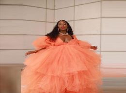 Puffy Orange Tulle Maternity Robes Women Prom Dress Long Maxi Poshoot Fluffy Tiered Tulle Robe Formal Evening Gowns Overlay Dre4911101