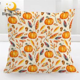 Pillow BlessLiving Pumpkins Cover Golden Leaves Decorative Case Autumn Throw For Sofa Watercolour Kussenhoes