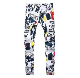 Men 3D print Hip Hop denim Pants New Fashion Brand man casual pants 3D Painted Jeans Colorful White Skinny cotton Blend long trous4437932