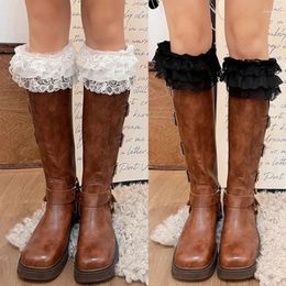 Women Socks 1 Pair Stretch Lace Boot Cuffs Toppers Cuff For Womens Knit Solid Colour Crochet