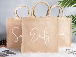 Shopping Bags Personalised Bridesmaid Gift Bag Custom Name Bachelorette Party Beach Jute Mother Of Bride Wedding Favours Tote