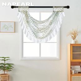 Curtain NAPEARL Printed Green Leaves Window Sheer Voile Valance Short Home Decor Rod Pocket 1PC