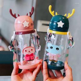 Cups Saucers Cartoon Antlers Christmas Water Cup Children's Vacuum Pot Male And Female Students Portable Double Straw Bottle