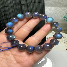 Link Bracelets Natural Labradorite Black Body Full Blue Light Bracelet Jewelry For Woman Fengshui Healing Wealth Beads Crystal Gift 1pcs