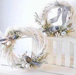 Decorative Flowers Wreaths 1030cm White Rattan Wreath Ring DIY Easter Egg Decor Artificial Flower Garland Happy Party Gifts Wed8320029