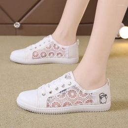 Casual Shoes Breathable Mesh Sneakers For Women Fashion Comfort Flats Hollow-out Lace Up Summer White Zapatos De Mujer