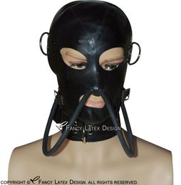 Black Sexy Latex Hood With blindfold Zipper At Back Breathing Tube Open Mouth Nose Eyes Rubber Mask 01128935100