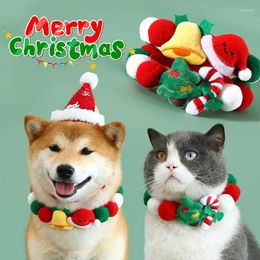 Dog Apparel 2024 Pet Ball Collar Plush Fabric Bell Christmas Tree Hat Colored Cat And Bib Decorative Chain Decortation