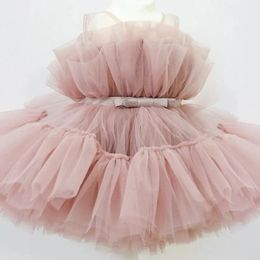 Baby 1st Birthday Party Dresses for Girls Solid Kids Wedding Evening Gown Sleeveless Summer Princess Tulle Tutu Dress 240514