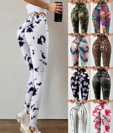 Tie Dye Print Leggings Bow Tie High Waist Women Stretch Strethcy Fitness Seamless Leggings Sweatpants Sports Gym Legging3653133