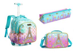 3 IN 1 School Children039s Backpack with Wheels Kids Wheeled Bag Teenagers Girls Canvas Travel Trolley Bags 2202106068706