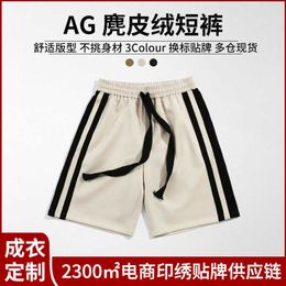 AG suede shorts loose fitting mens summer sports and leisure side striped capris printed with embroidered words