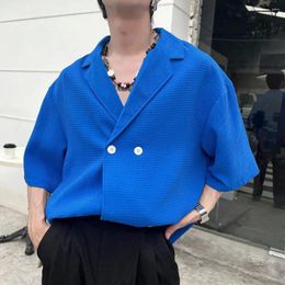 Men's Casual Shirts Solid Colour Shirt Soft Breathable Summer Fitness With Waffle Texture V Neck Lapel Quick-drying Fabric For