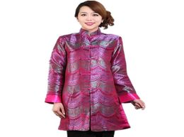 Women039s Trench Coats Discount Pink Chinese Lady Silk Satin Jacket Mandarin Collar Slim Outwear Button Flower Coat Size S To X6289388