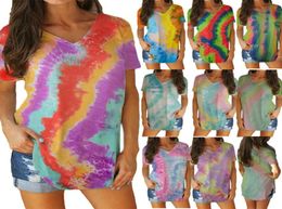 9 Colors Womens T Shirt Tie Dye Short Sleeve V Neck T Shirts Casual Summer Tops Plus Size Women Clothing7450657