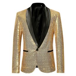 Shiny Gold Sequin Glitter Embellished Blazer Jacket Men Nightclub Prom Suit Blazer Men Costume Homme Stage Clothes For singers 240507