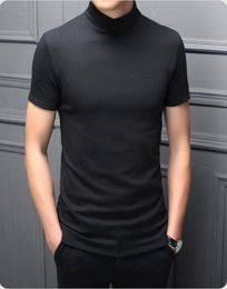 Spring And Summer Men Half T Shirts High Collar Mercerized Cotton Short Sleeve Slim Body Tshirt Solid Colour Modale Trend37811305698207