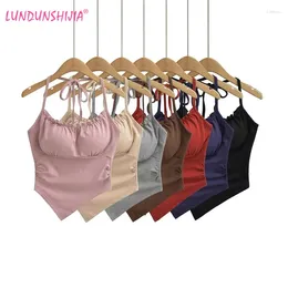 Women's Tanks LUNDUNSHIJIA 2024 Spring Summer Women Fashion Lace Folds Includ Chest Pads Camisole Top Ladies Irregular Hem Velvet Tops