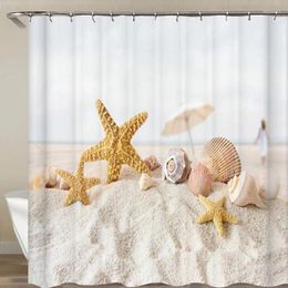 Shower Curtains Bath Curtain Sea Beach Shell Starfish 180 180cm Waterproof Bathroom Home Washable Fabric Screen 12 Hooks